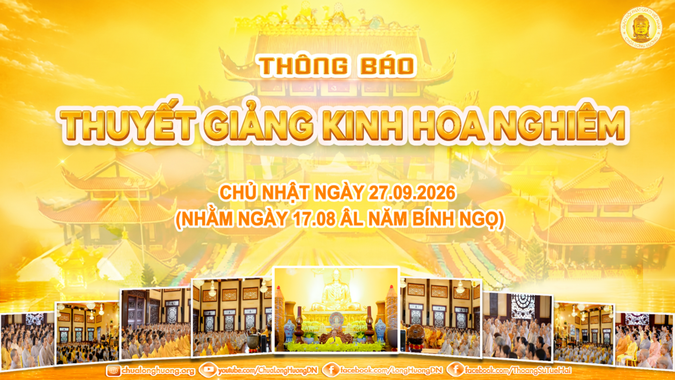 THÔNG BÁO THUYẾT GIẢNG KINH HOA NGHIÊM NGÀY CHỦ NHẬT 27.9.2026